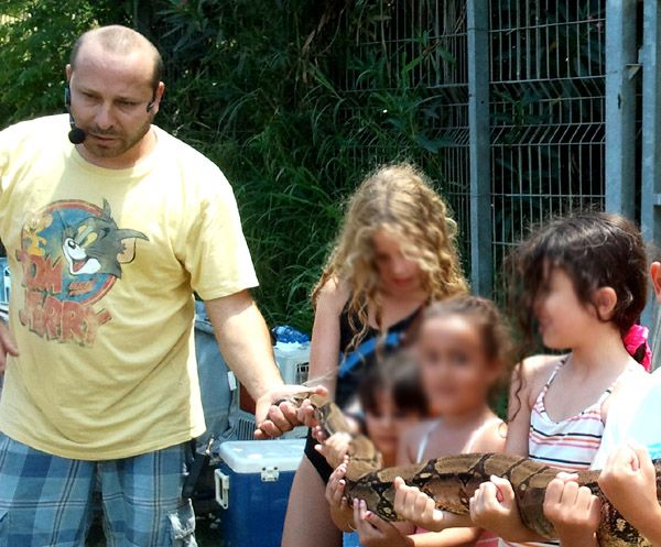 ילדים נוגעים בנחש בהפעלה עם חיות